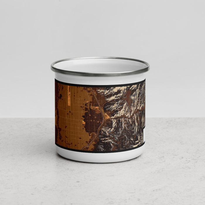 Front View Custom Nephi Utah Map Enamel Mug in Ember