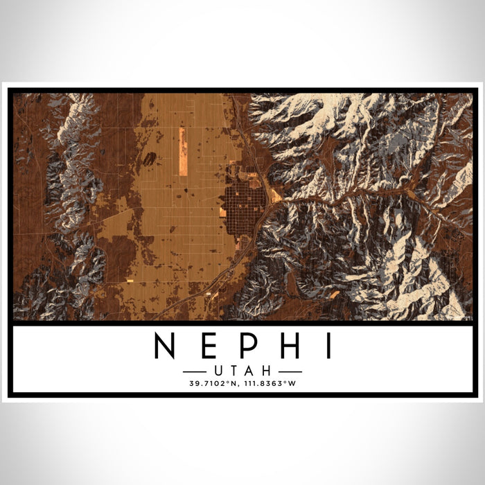 Nephi Utah Map Print Landscape Orientation in Ember Style With Shaded Background