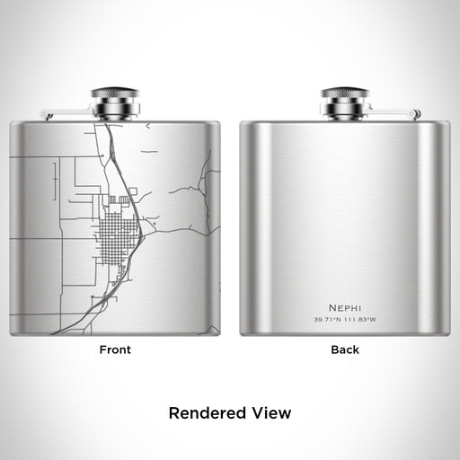 Rendered View of Nephi Utah Map Engraving on 6oz Stainless Steel Flask