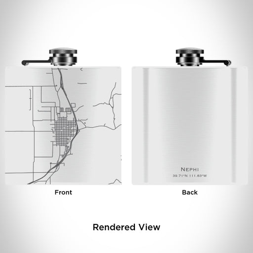 Rendered View of Nephi Utah Map Engraving on 6oz Stainless Steel Flask in White