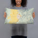 Person holding 20x12 Custom Nephi Utah Map Throw Pillow in Woodblock