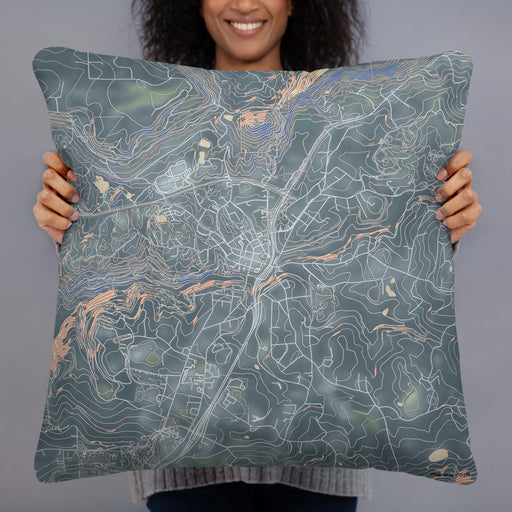 Person holding 22x22 Custom Nevada City California Map Throw Pillow in Afternoon