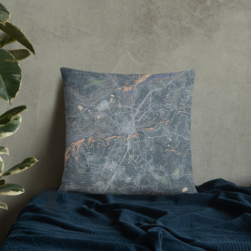 Custom Nevada City California Map Throw Pillow in Afternoon on Bedding Against Wall