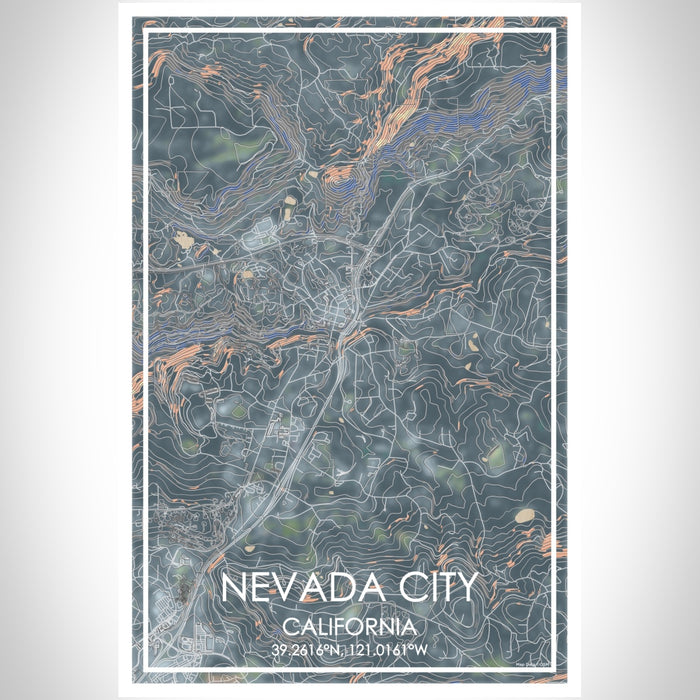 Nevada City California Map Print Portrait Orientation in Afternoon Style With Shaded Background