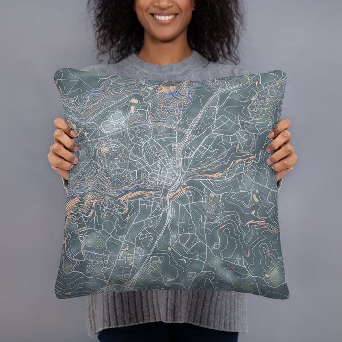 Person holding 18x18 Custom Nevada City California Map Throw Pillow in Afternoon