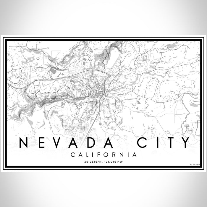 Nevada City California Map Print Landscape Orientation in Classic Style With Shaded Background