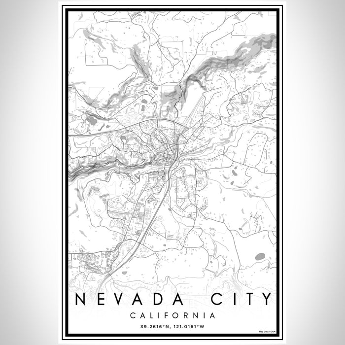 Nevada City California Map Print Portrait Orientation in Classic Style With Shaded Background