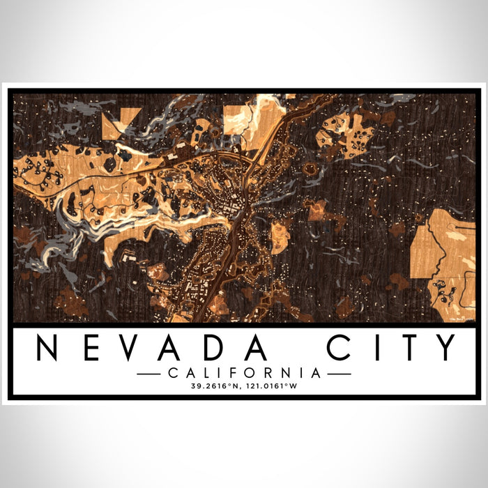 Nevada City California Map Print Landscape Orientation in Ember Style With Shaded Background