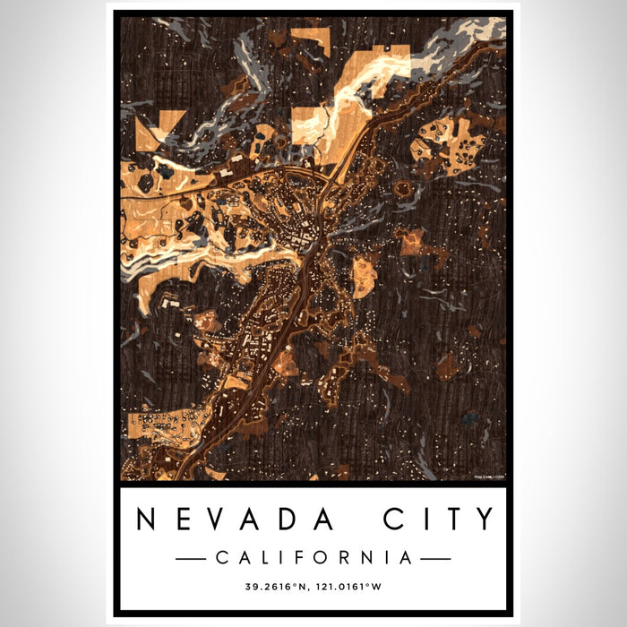 Nevada City California Map Print Portrait Orientation in Ember Style With Shaded Background