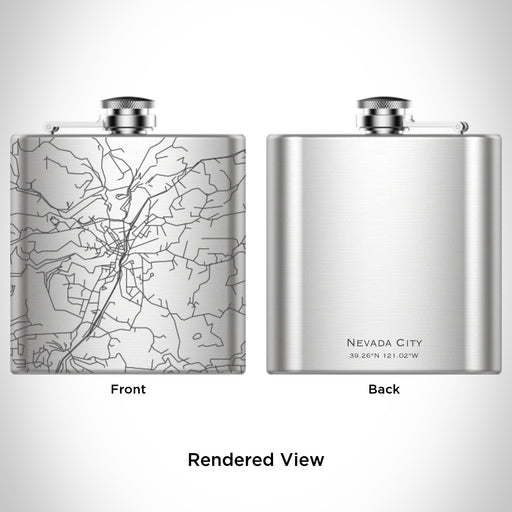Rendered View of Nevada City California Map Engraving on 6oz Stainless Steel Flask
