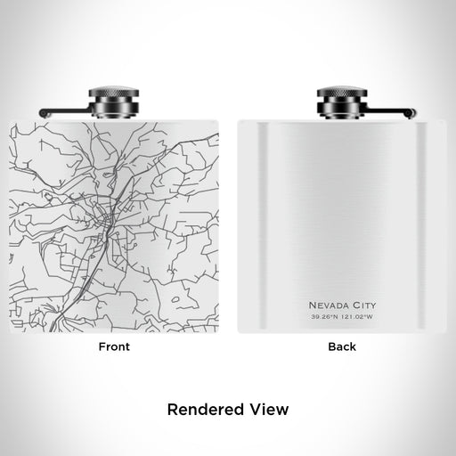 Rendered View of Nevada City California Map Engraving on 6oz Stainless Steel Flask in White