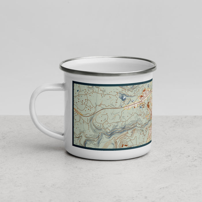 Left View Custom Nevada City California Map Enamel Mug in Woodblock