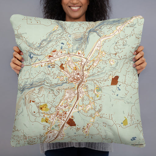 Person holding 22x22 Custom Nevada City California Map Throw Pillow in Woodblock