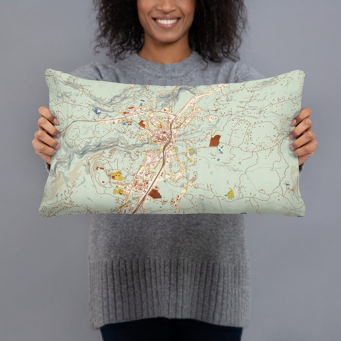 Person holding 20x12 Custom Nevada City California Map Throw Pillow in Woodblock