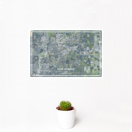 12x18 New Albany Ohio Map Print Landscape Orientation in Afternoon Style With Small Cactus Plant in White Planter