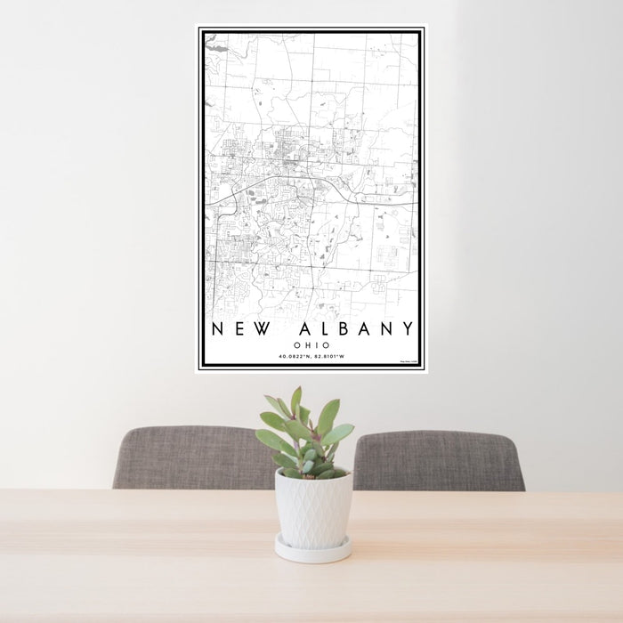 24x36 New Albany Ohio Map Print Portrait Orientation in Classic Style Behind 2 Chairs Table and Potted Plant