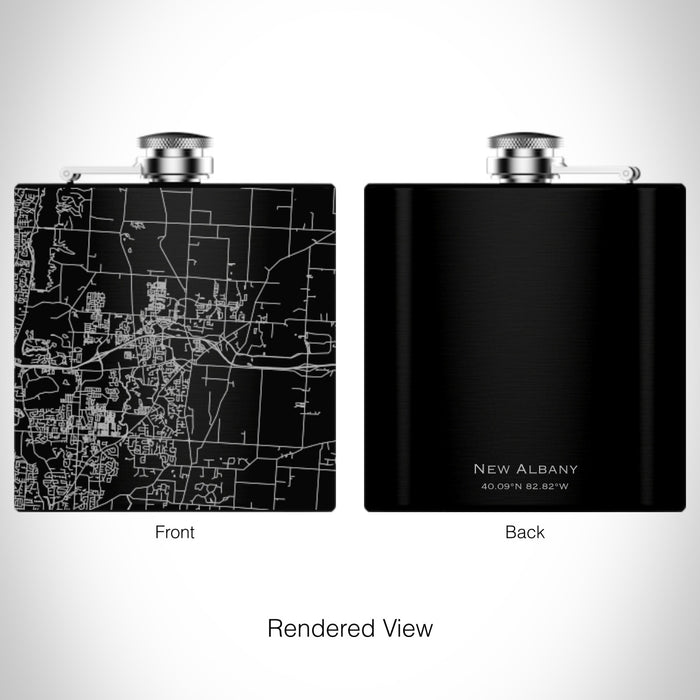 Rendered View of New Albany Ohio Map on 6oz Stainless Steel Flask in Black