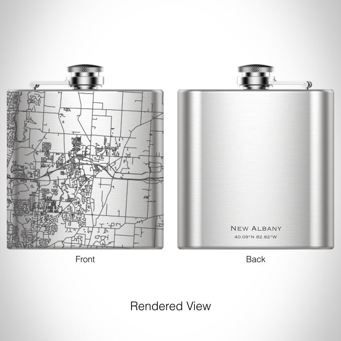 Rendered View of New Albany Ohio Map on 6oz Stainless Steel Flask