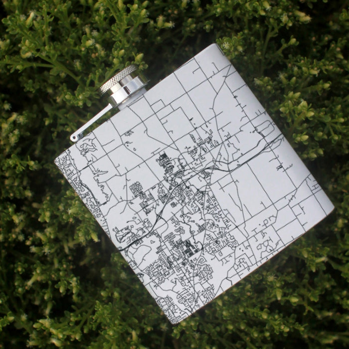 New Albany Ohio Custom City Map Inscription Coordinates on 6oz Stainless Steel Flask in White