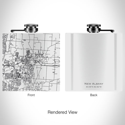 Rendered View of New Albany Ohio Map on 6oz Stainless Steel Flask in White