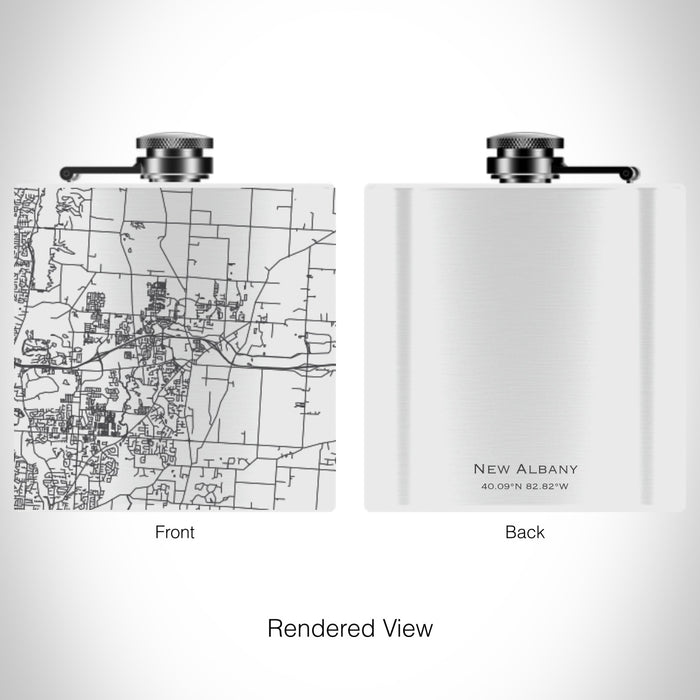 Rendered View of New Albany Ohio Map on 6oz Stainless Steel Flask in White