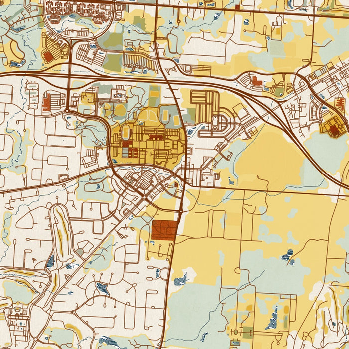 New Albany Ohio Map Print in Woodblock Style Zoomed In Close Up Showing Details