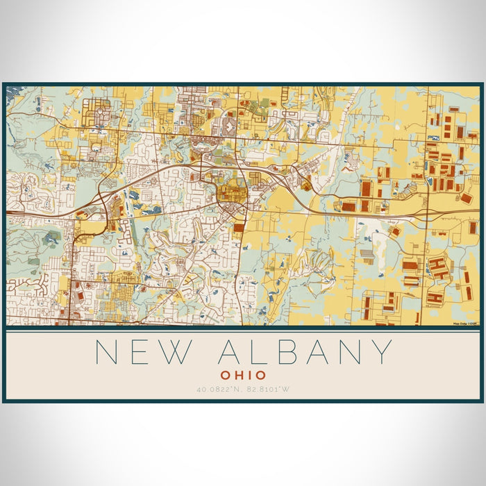 New Albany Ohio Map Print Landscape Orientation in Woodblock Style With Shaded Background