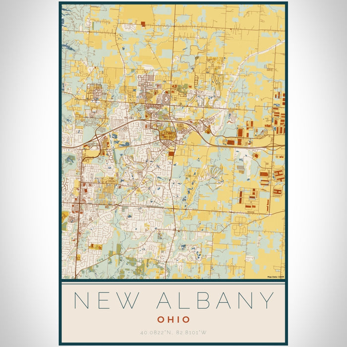 New Albany Ohio Map Print Portrait Orientation in Woodblock Style With Shaded Background