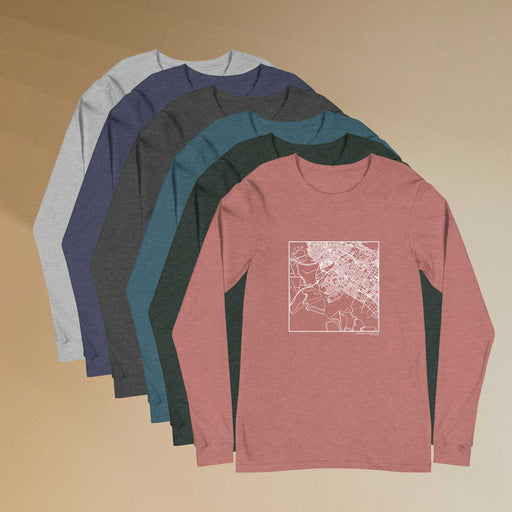 Newark California  Map Unisex Long-Sleeve T-shirts in Multiple Colors