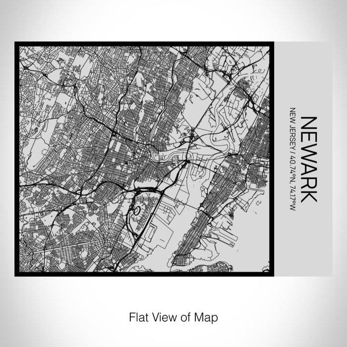 Rendered View of Newark New Jersey Map on 20oz Stainless Steel Insulated Bottle with Bamboo Top with printed Tactile Lines Map in Black