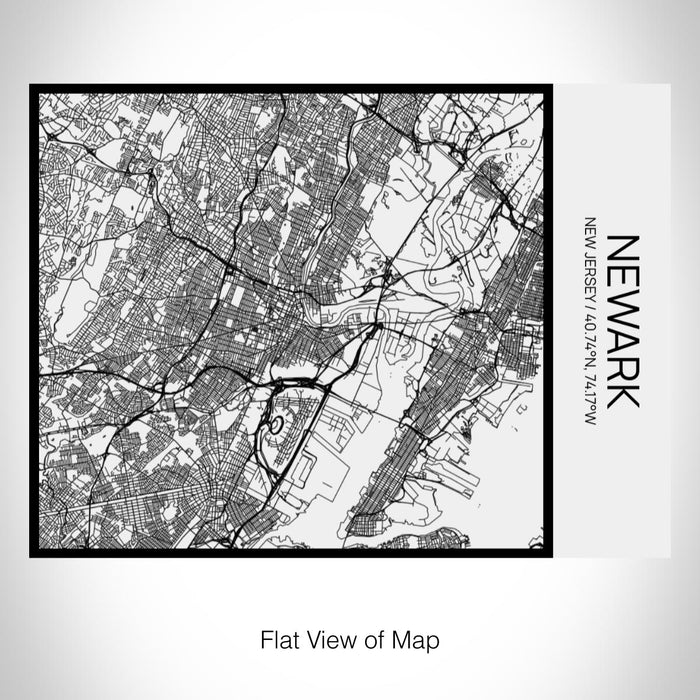 Rendered View of Newark New Jersey Map on 20oz Stainless Steel Insulated Bottle with Bamboo Top in Matte White with printed Tactile Lines Map in Black
