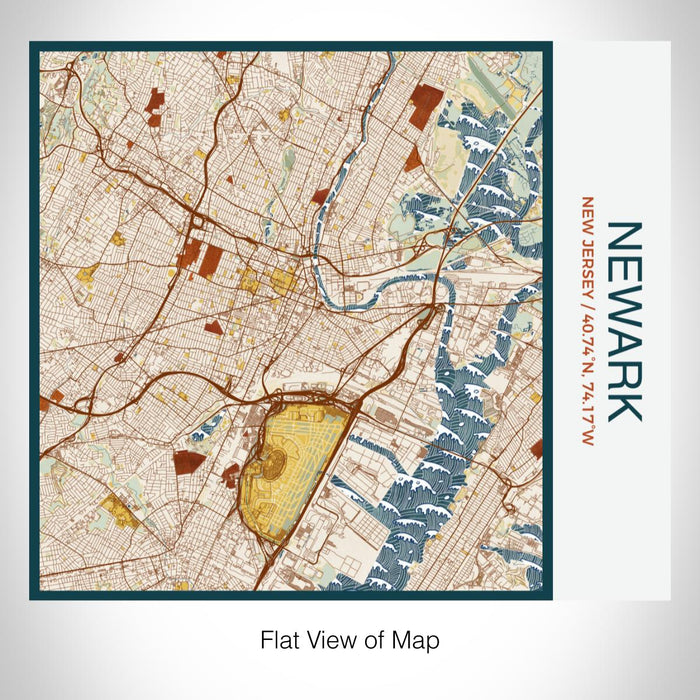 Rendered View of Newark New Jersey Map on 17oz Stainless Steel Insulated Tumbler in Woodblock Map Style