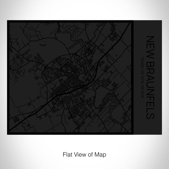 Rendered View of New Braunfels Texas Map on 20oz Stainless Steel Insulated Bottle with Bamboo Top in Matte Black with printed Tactile Lines Map in Black