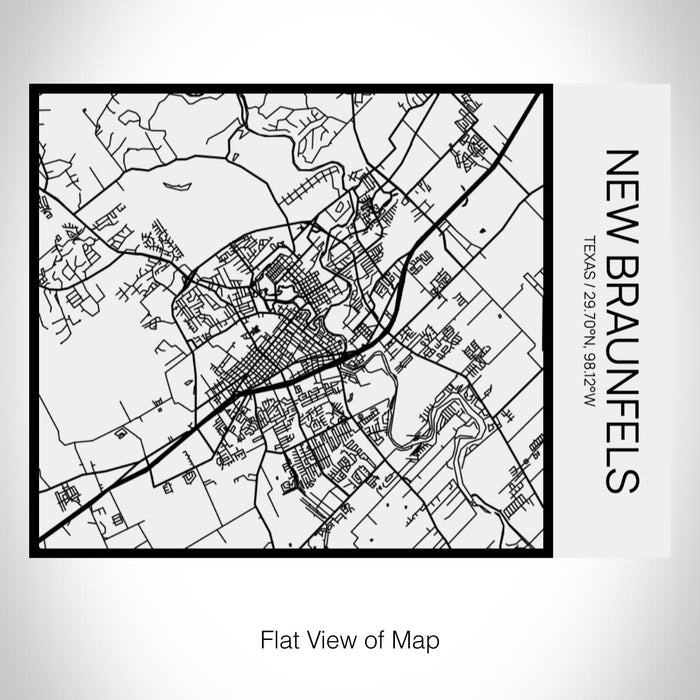 Rendered View of New Braunfels Texas Map on 20oz Stainless Steel Insulated Bottle with Bamboo Top in Matte White with printed Tactile Lines Map in Black