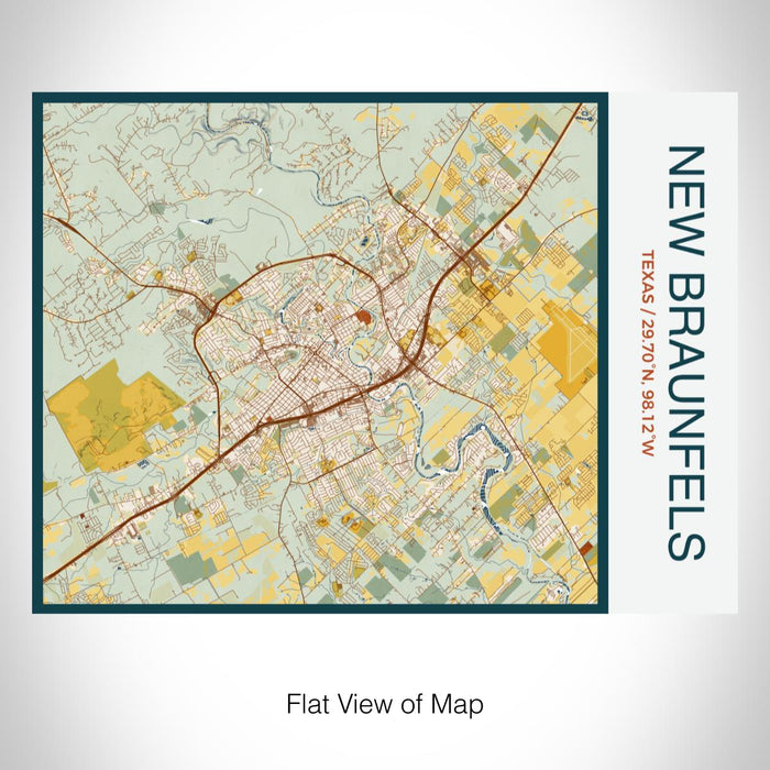 Rendered View of New Braunfels Texas Map on 20oz Stainless Steel Insulated Bottle with Bamboo Top with printed woodblock style map