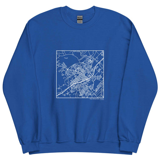 New Braunfels Texas  Map Unisex Crewneck Sweater with City inscription in Royal Blue