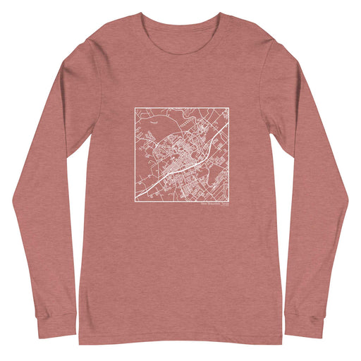 New Braunfels Texas  Map Unisex Long-Sleeve T-shirt with City inscription in Heather Mauve