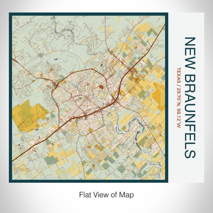 Rendered View of New Braunfels Texas Map on 17oz Stainless Steel Insulated Tumbler in Woodblock Map Style