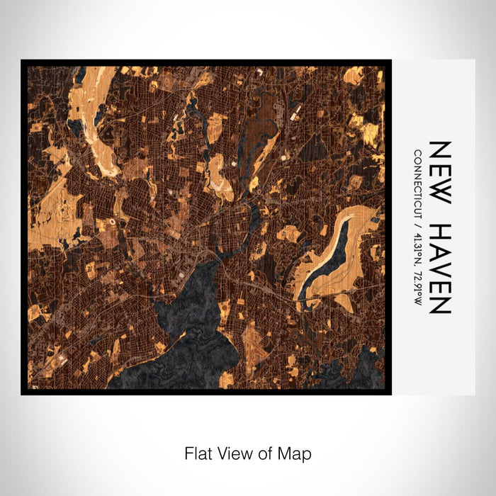 Rendered View of New Haven Connecticut Map on 20oz Stainless Steel Insulated Bottle with Bamboo Top with printed ember style map