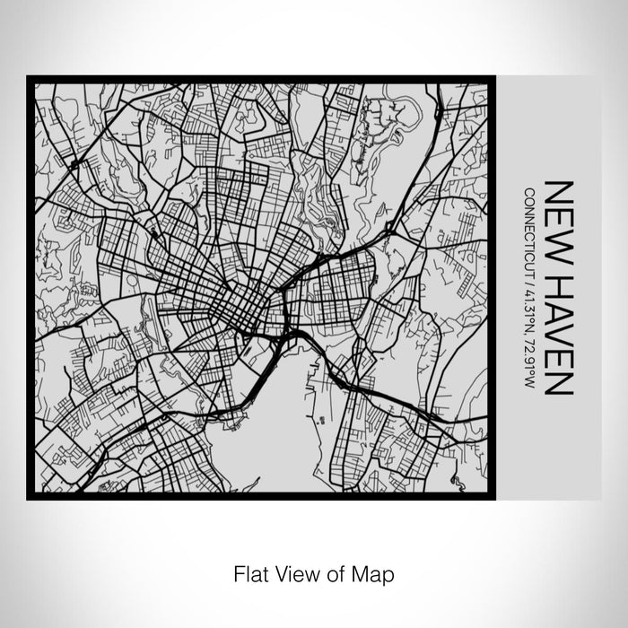 Rendered View of New Haven Connecticut Map on 20oz Stainless Steel Insulated Bottle with Bamboo Top with printed Tactile Lines Map in Black