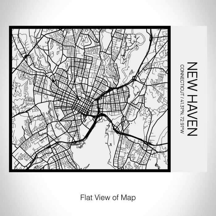 Rendered View of New Haven Connecticut Map on 20oz Stainless Steel Insulated Bottle with Bamboo Top in Matte White with printed Tactile Lines Map in Black