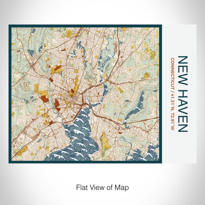 Rendered View of New Haven Connecticut Map on 20oz Stainless Steel Insulated Bottle with Bamboo Top with printed woodblock style map