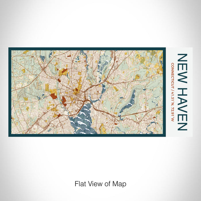 Rendered View of New Haven Connecticut Map on 17oz Stainless Steel Insulated Bottle with printed woodblock style map