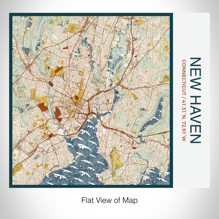 Rendered View of New Haven Connecticut Map on 17oz Stainless Steel Insulated Tumbler in Woodblock Map Style