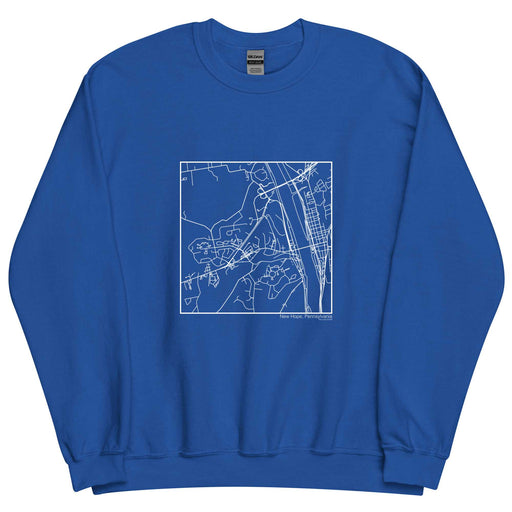 New Hope Pennsylvania  Map Unisex Crewneck Sweater with City inscription in Royal Blue