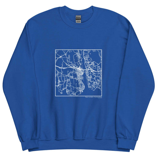 New London Connecticut  Map Unisex Crewneck Sweater with City inscription in Royal Blue