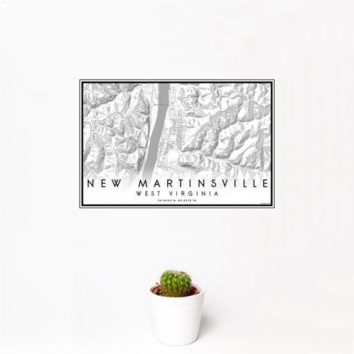 12x18 New Martinsville West Virginia Map Print Landscape Orientation in Classic Style With Small Cactus Plant in White Planter