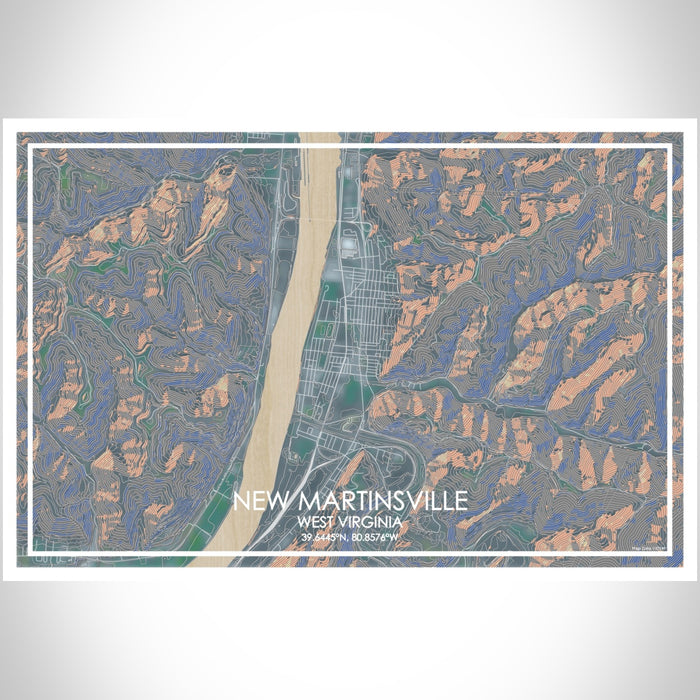 New Martinsville West Virginia Map Print Landscape Orientation in Afternoon Style With Shaded Background
