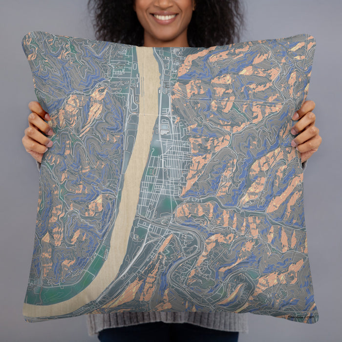 Person holding 22x22 Custom New Martinsville West Virginia Map Throw Pillow in Afternoon