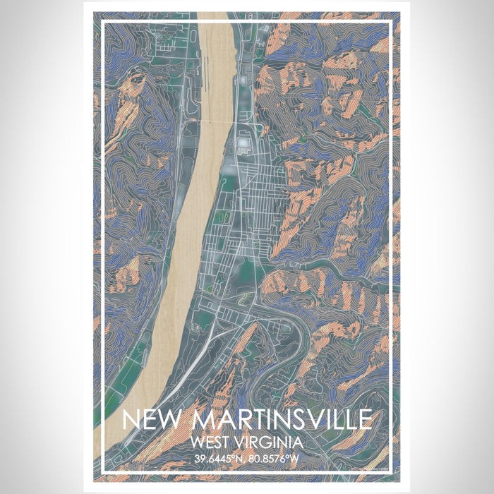 New Martinsville West Virginia Map Print Portrait Orientation in Afternoon Style With Shaded Background